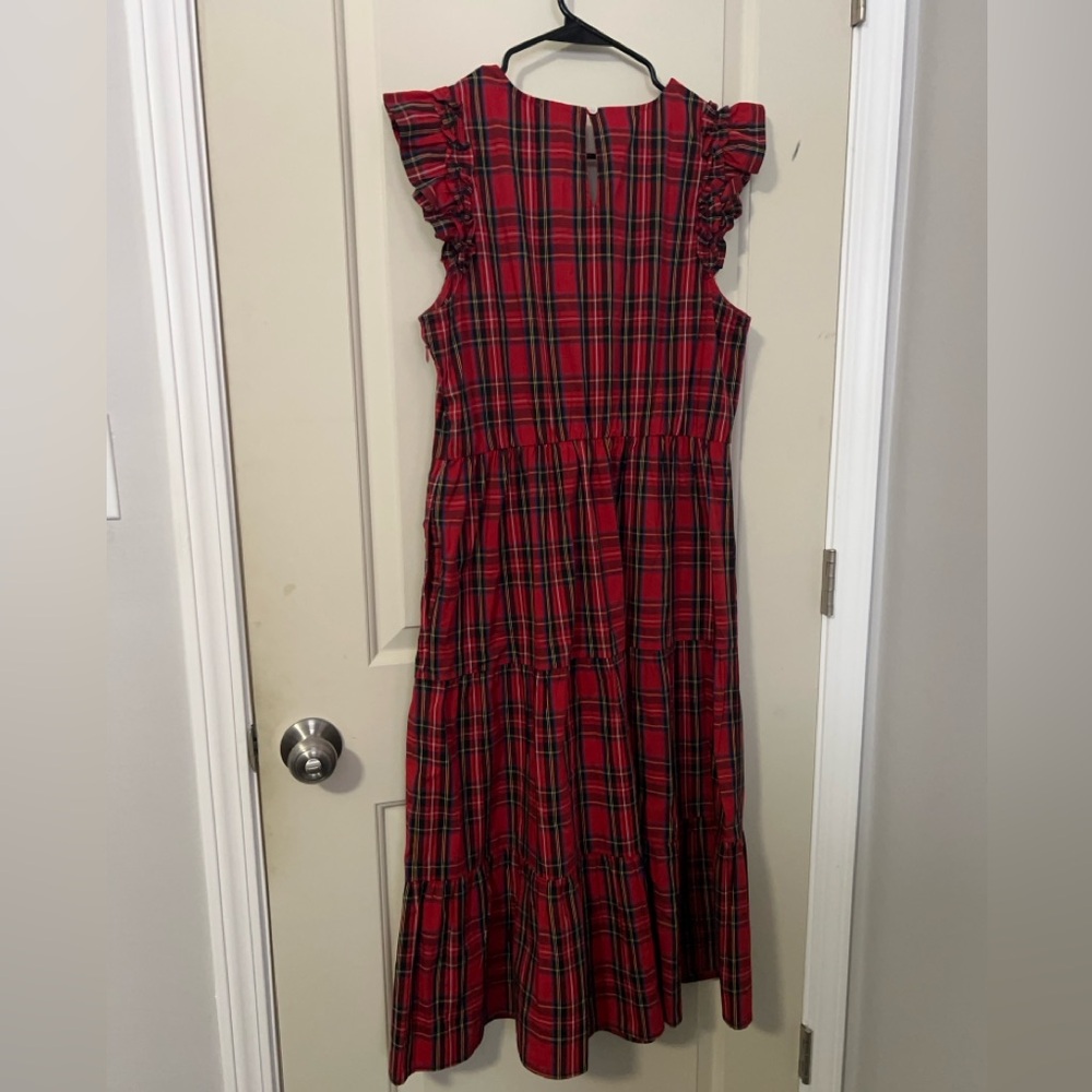 J Crew ruffle tiered dress - HAS POCKETS! PLAID / SIZE 14 - Picture 2 of 9
